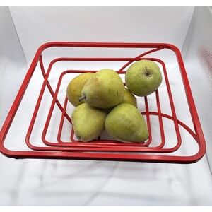 Vintage Mid Century Modern MCM Atomic Red Metal Square Wire Fruit Bowl Holder